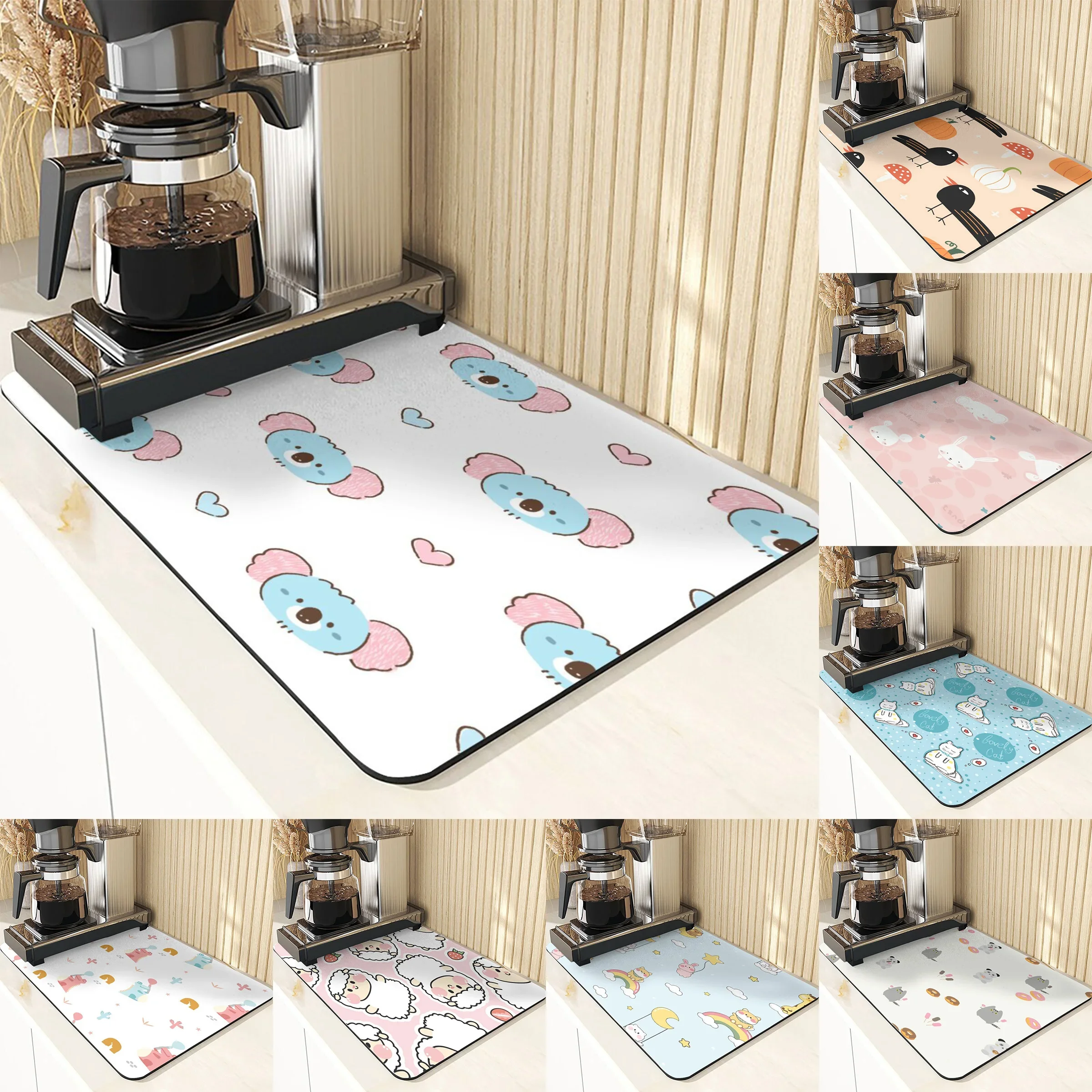 Rabbit Dry Mat Cute Lamb Koala Non-Slip Absorbent Mat Dialgae Cutlery Kitchen Counter Drain Mat Coffee Placemats For Table Mats