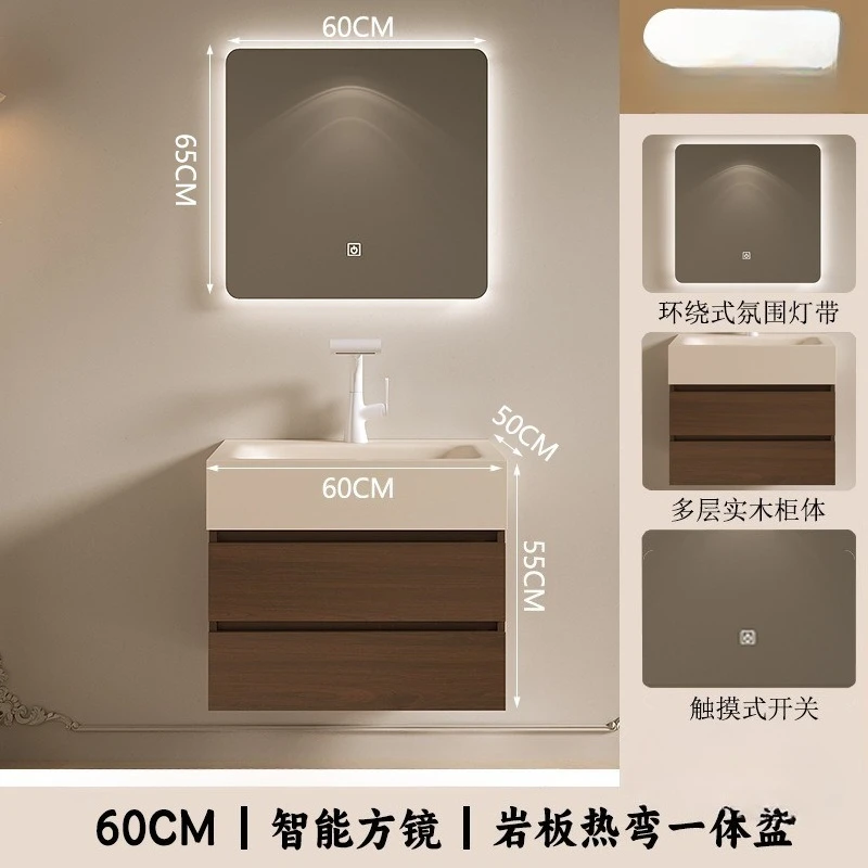Integrated basin, antique bathroom cabinet combination, multi-layer solid wood bathroom, washing table, sink