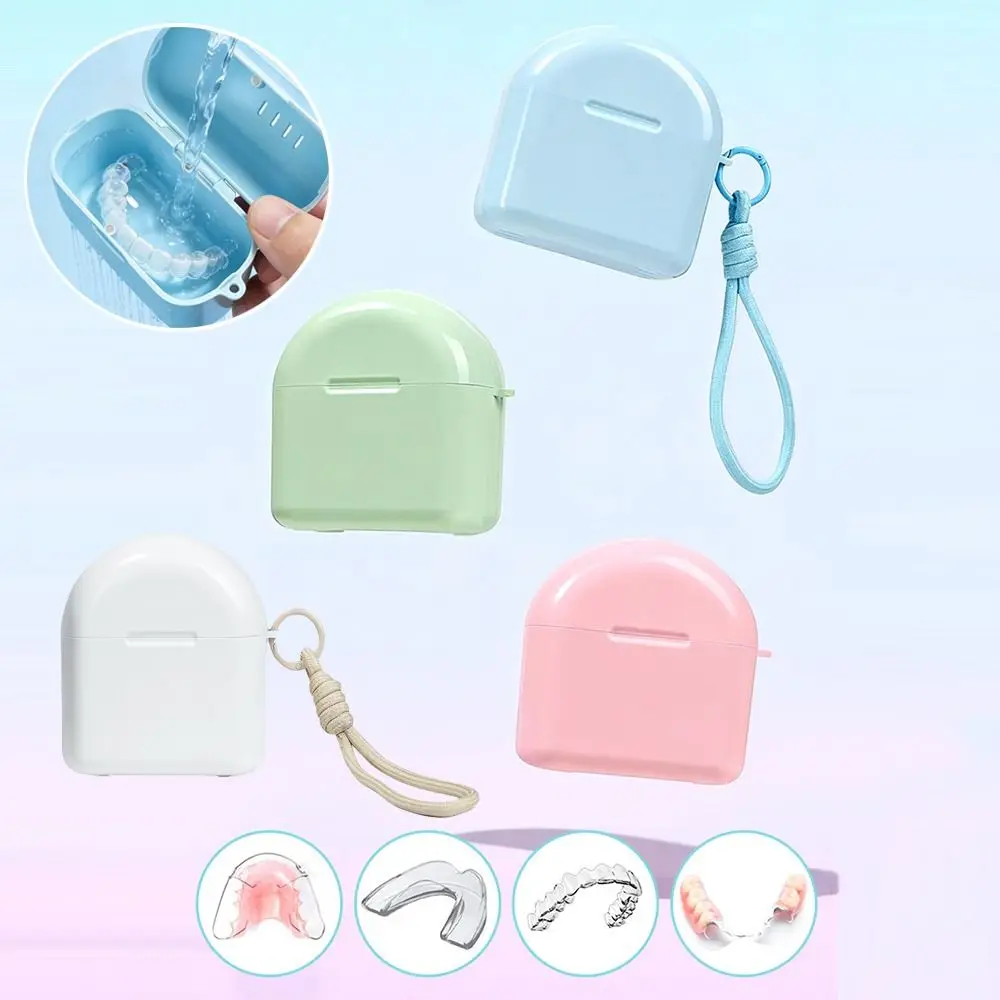 Drainage Design Denture Storage Box Reusable Portable Size Dental Braces Container Invisible Design with Hanging Handle