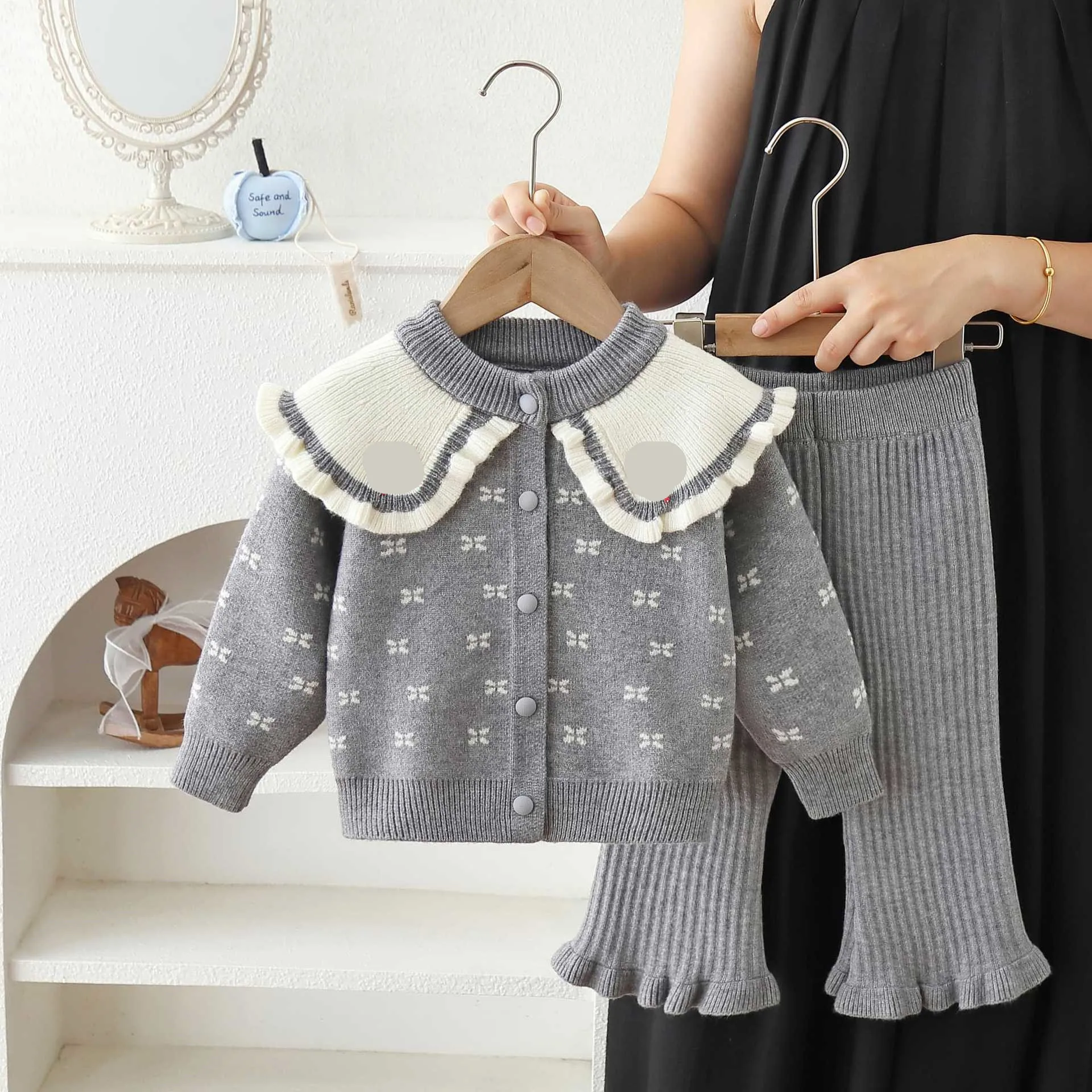 Girls Knittes Clothes Sets Spring Autumn Children Wooolen Jersey Sweaters Coats Pants 2pcs Cute Suit For Baby Outfits Kids 5 6Y