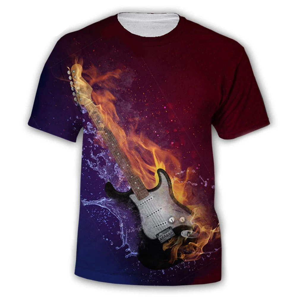 أزياء الصيف الاتجاه روك الرجال والنساء القيثارات 3D المطبوعة الغيتار طباعة شخصية مريحة قصيرة الأكمام تي شيرت
