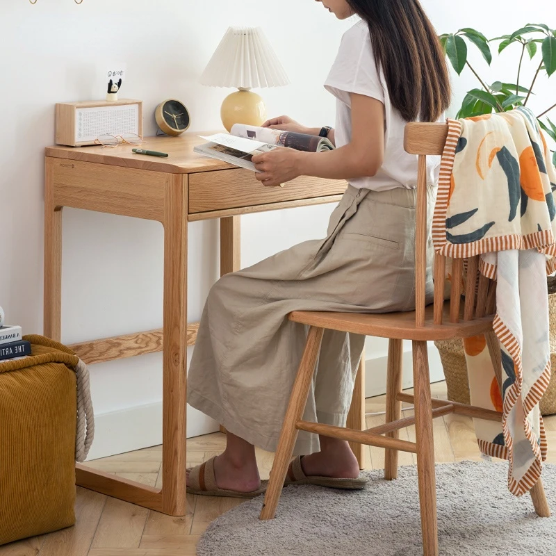 Solid Wood Small Desk Log Furniture Small Apartment Dressing Table Oak Home Mini Writing Desk