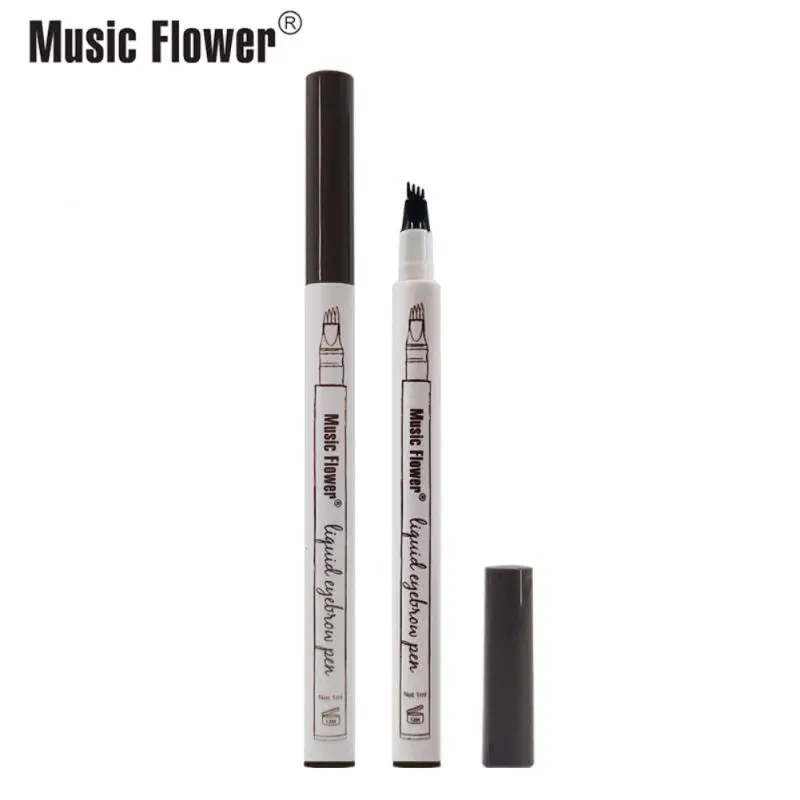 Musik Blume 4 Farben Microb lading Augenbrauen Tattoo Stift Tönung natürliche langlebige wasserdichte braune Gabel Spitze Augenbrauen stift