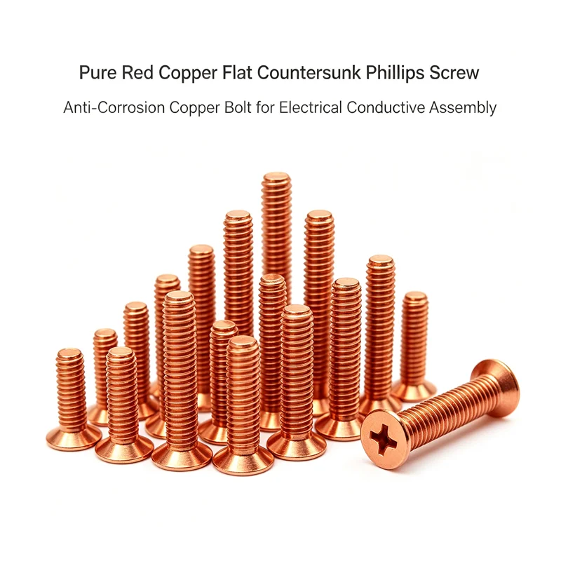 Pure Red Copper Flat Countersunk Screw Anti-Corrosion Copper Bolt For Electrical Conductive Assembly