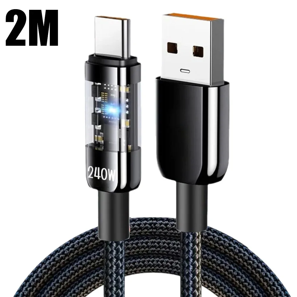 240W Typ C Telefon Schnellladedatenkabel USB PD Nylon geflochtene LED-Beleuchtung Quick Charge 3.0 Datenkabel für Samsung Xiaomi Oneplus