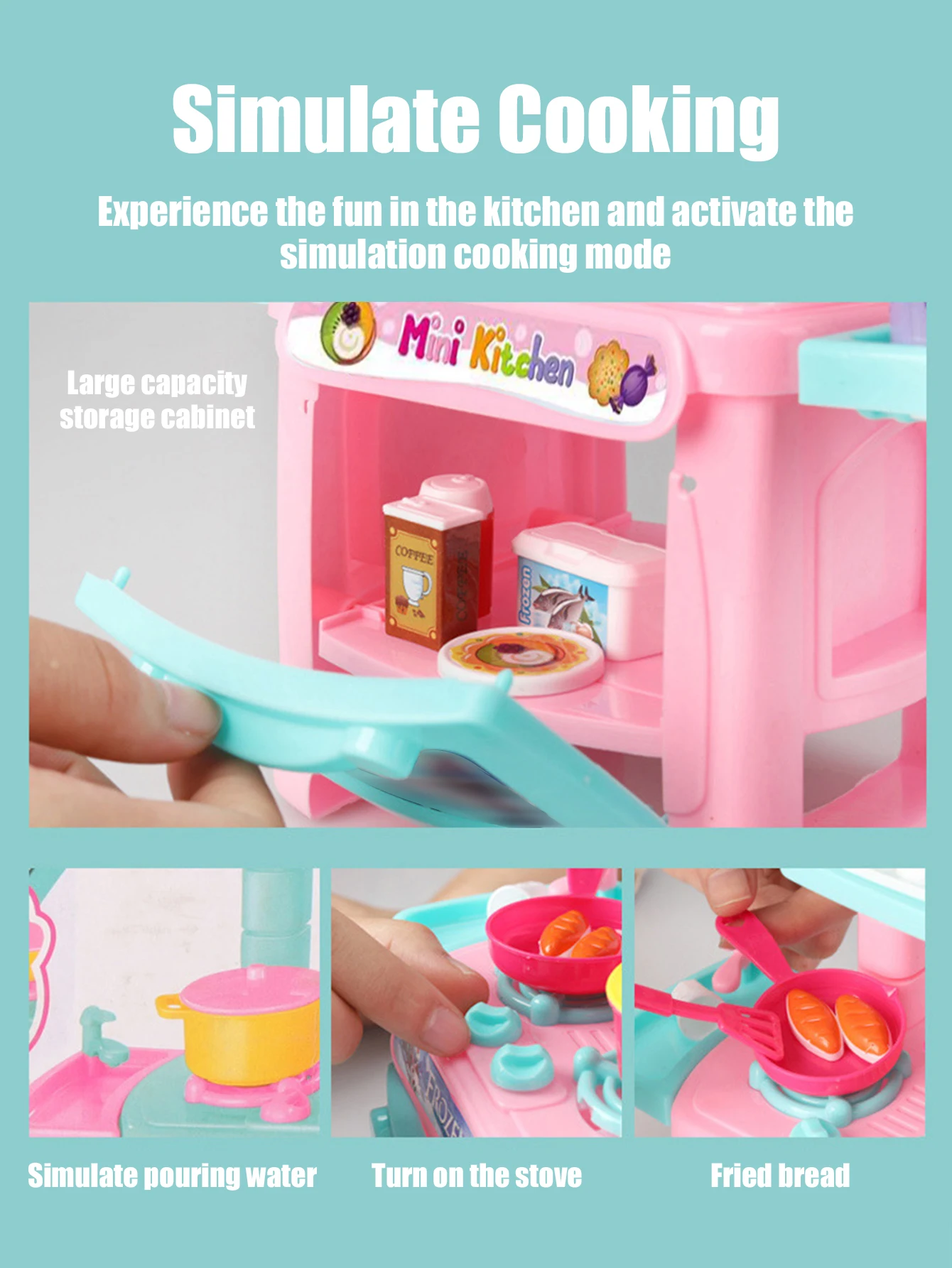 Kids Mini Kitchen Cooking Toy Set Pretend Cooking Food Play With Pots Pans Utensils Cookware Play Role Playing Toys Girl