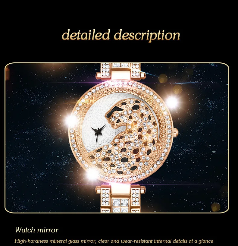 Iced Out Watch Diamound Luxury Women WristWatch Bling Leopard Gold Watch Ladies Watches for Women Simple Watch Quartz Gift Reloj