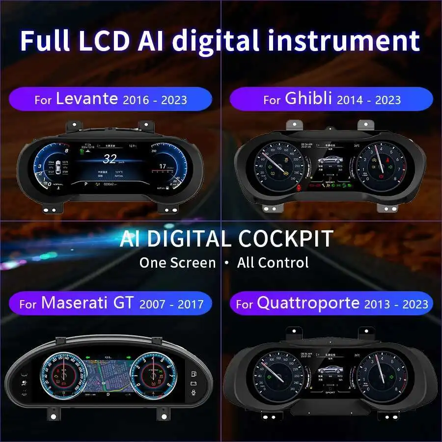 

For Maserati Levante 2016-2023 Instrument Speedometer Digital Cluster Linux LCD Dashboard Panel Carplay Odometer Virtual Cockpit