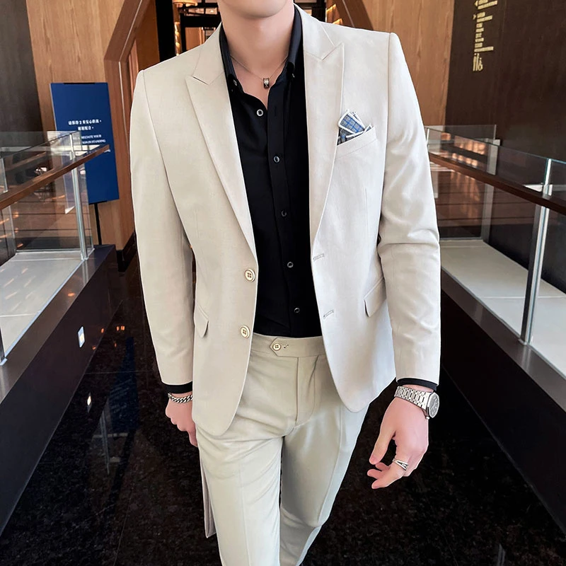 2025 Slim Fit Three-Piece Business Suit Set High-End Korean Style Wedding Groom Party Dress Suit Vest Trousers M-4XL