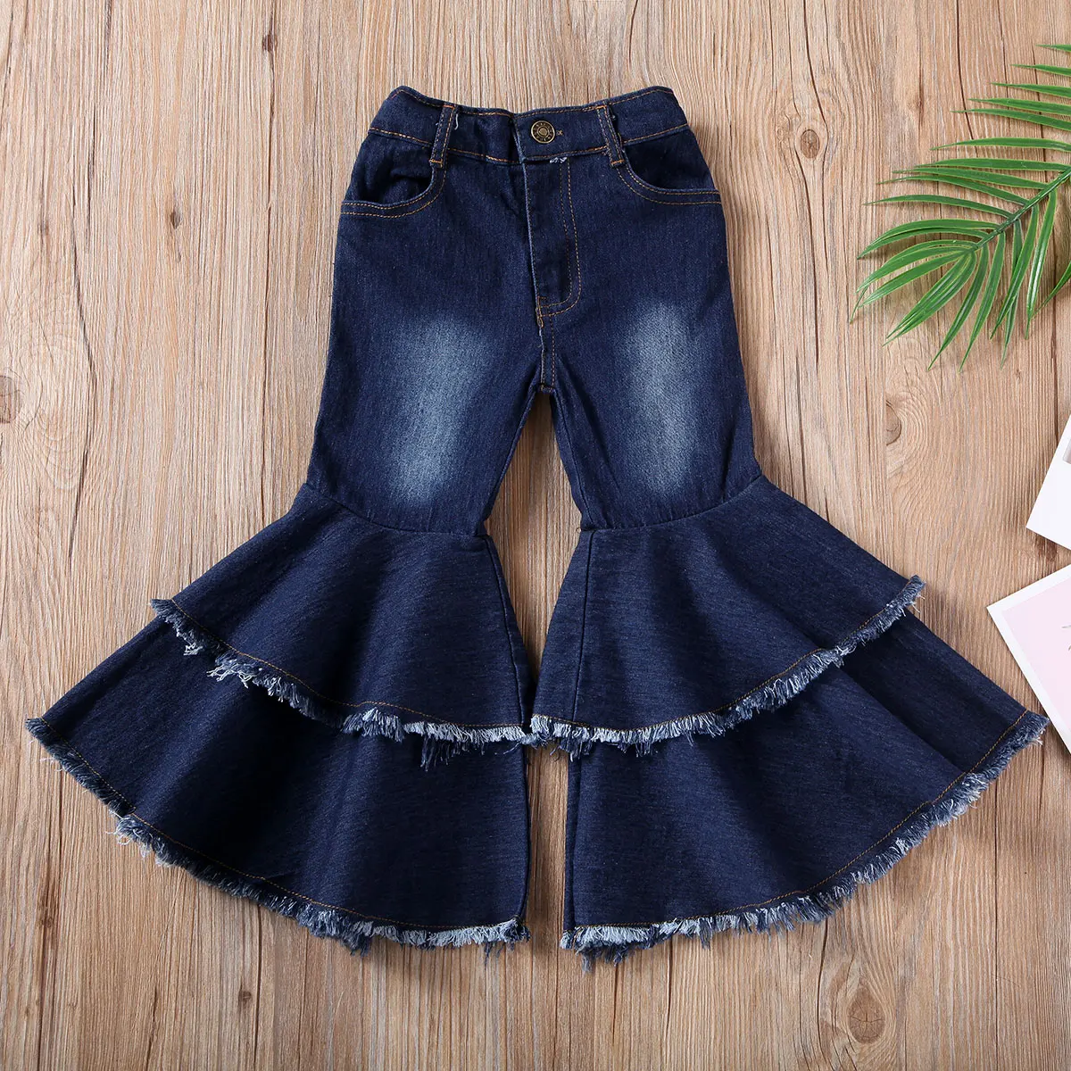 Infant Girls Flared Denim Trousers Kids High Waisted Bell-bottom Jeans Children s Wide Leg Winter Pants