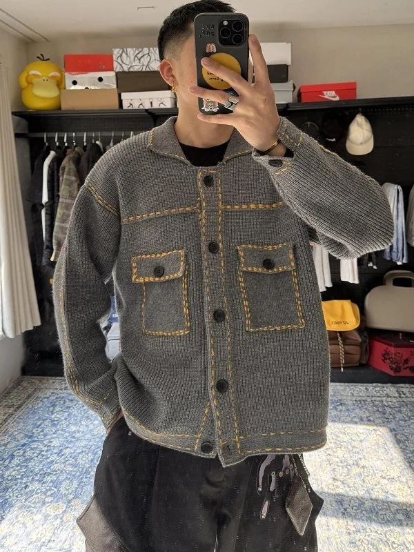 

Loose Casual Knitted Jaet for Men Summer New Sle Button Cardigan Faionable Youth ulari UV Protection Long Sve