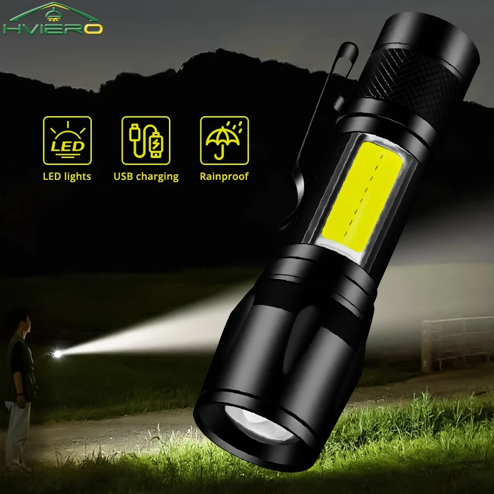 Flashlight Battery Charge Mini Led 3W Focus Adjustable Side Lamp Convenient Waterproof T6 Light Ultra Bright For Camping Hiking