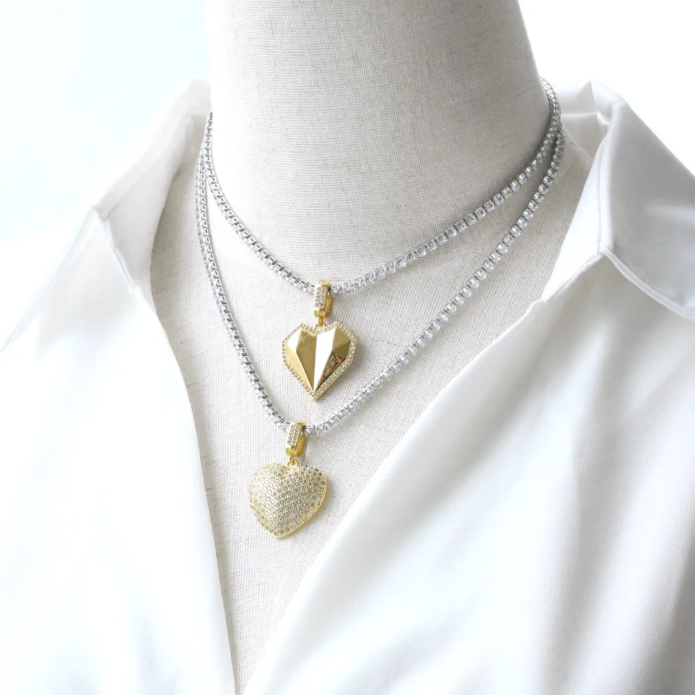 FLOLA Statement Tennis Chain Heart Necklace for Women Clavicle Chain Short Necklace Choker Luxury Jewelry nkew31