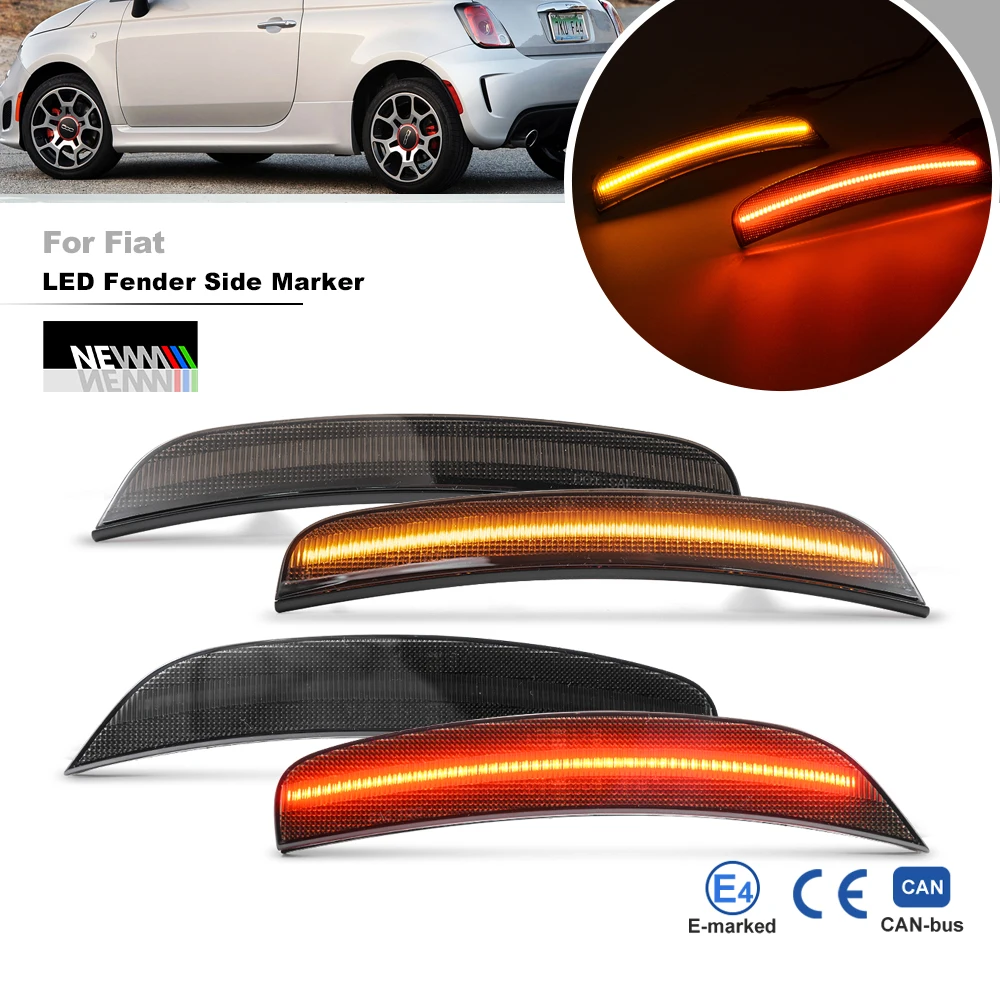 Smoked For Fiat 500 Sport 2012-2017 500E 2013-2019 Front Amber Rear Red Bumper Led Side Marker Turn Signal Lights Indicator Lamp