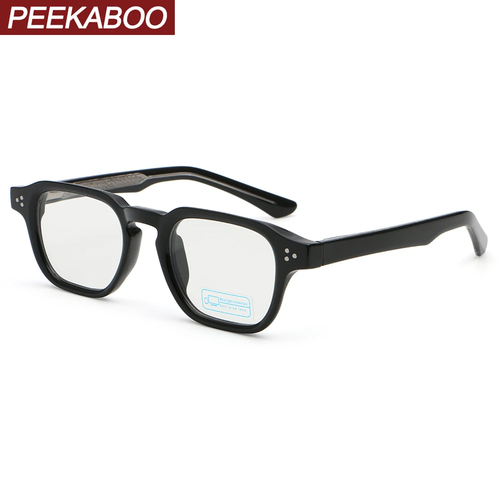 Peekaboo TR90 Male Square Glasses Blue Light Blocking Unisex Clear Lens Big Glasses Frame Women Acetate Bkack Transparent
