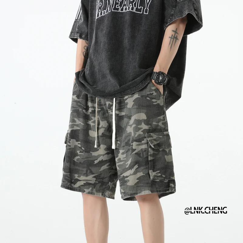 

Камуфляжные рабочие шорты мужские летние, модные, функциональные, в американском ретро-стиле, свободные повседневные брюки-бермуды