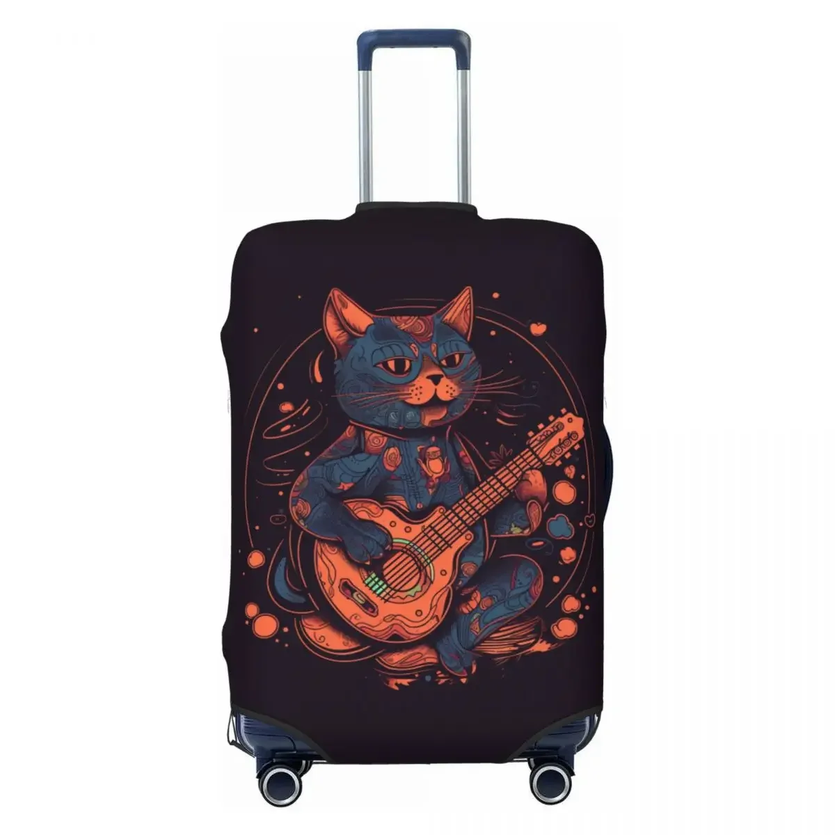 Cat Suitcase Cover Playing The Guitar Rocking Business Protector Flight Practical Luggage Case