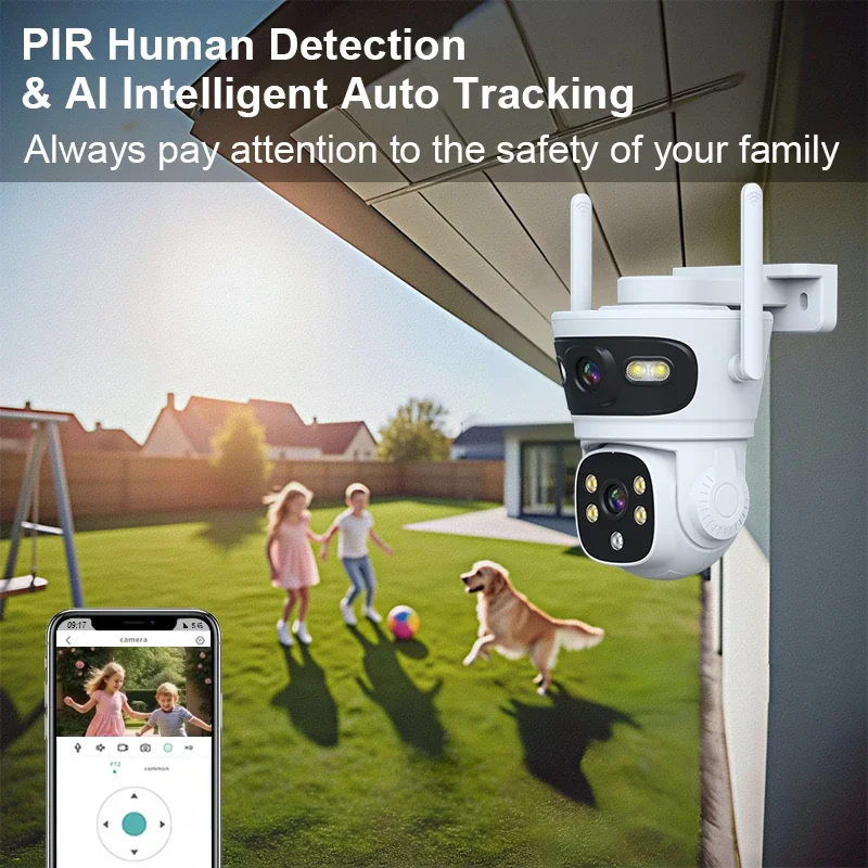 4MP PTZ IP Camera Dual Lens Human Detection CCTV Security Camera Night Vision Outdoor Wifi Surveillance Camera