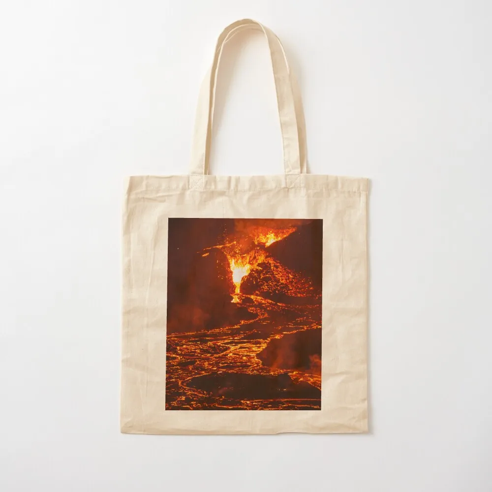 Lava Crater Flow at Night - Iceland Volcano April 20th 2021 Tote Bag Big bag shopping cart bags Big bag women Canvas Tote