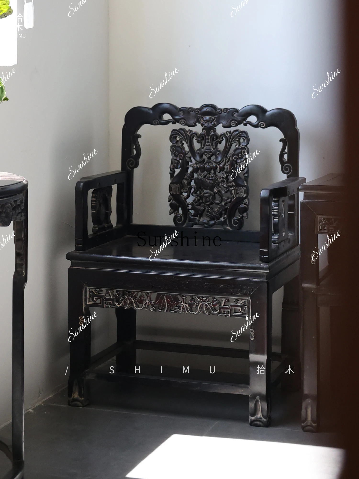 Taishi chair, armchair, Ming-style chair, tea table three-piece set, ebony antique   FT