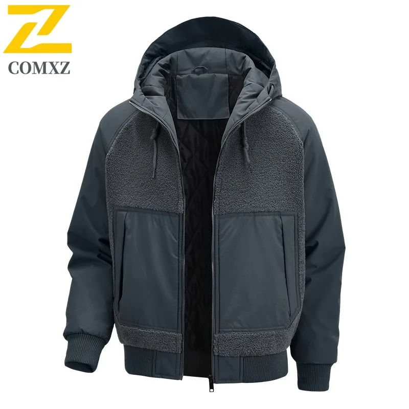 

Autumn Winter Men's Mountain Style Jacket Fleece-Lined Hooded Windbreaker Waterproof Windproof Coat for Hiking Camping Fishing