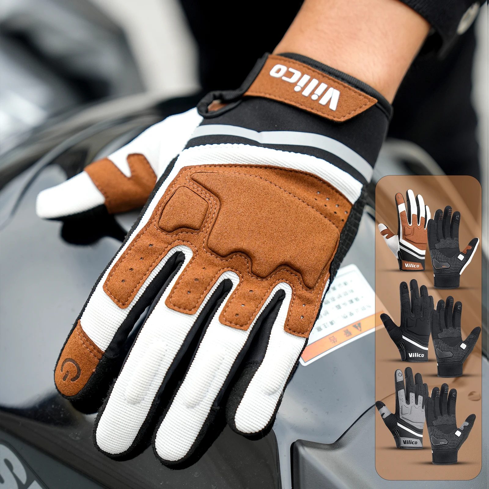 Motorcycle Gloves Winter Warm Full Finger Motorbike Gloves Abrasion Resistant Luvas Touch Screen Motocross Bike Guantes