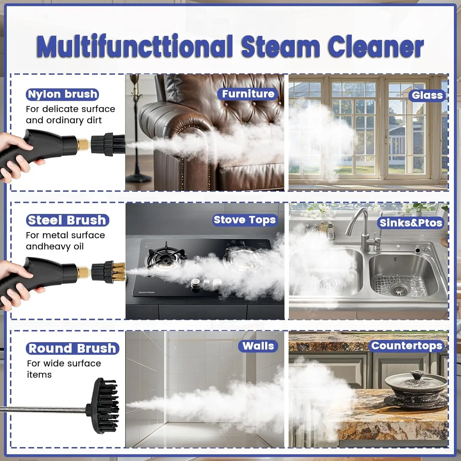 2500W Handheld Steam Cleaner,Portable Car Steamer For Auto Detailing,High-Temperature and Pressure Steam Cleaner For Home