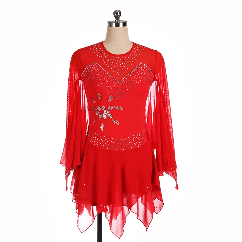 2023 Custom Figure Skating Dress Women'S/Women'S Skating Dress Sky Yellow Lace Rhinestone High Elasticity view 5