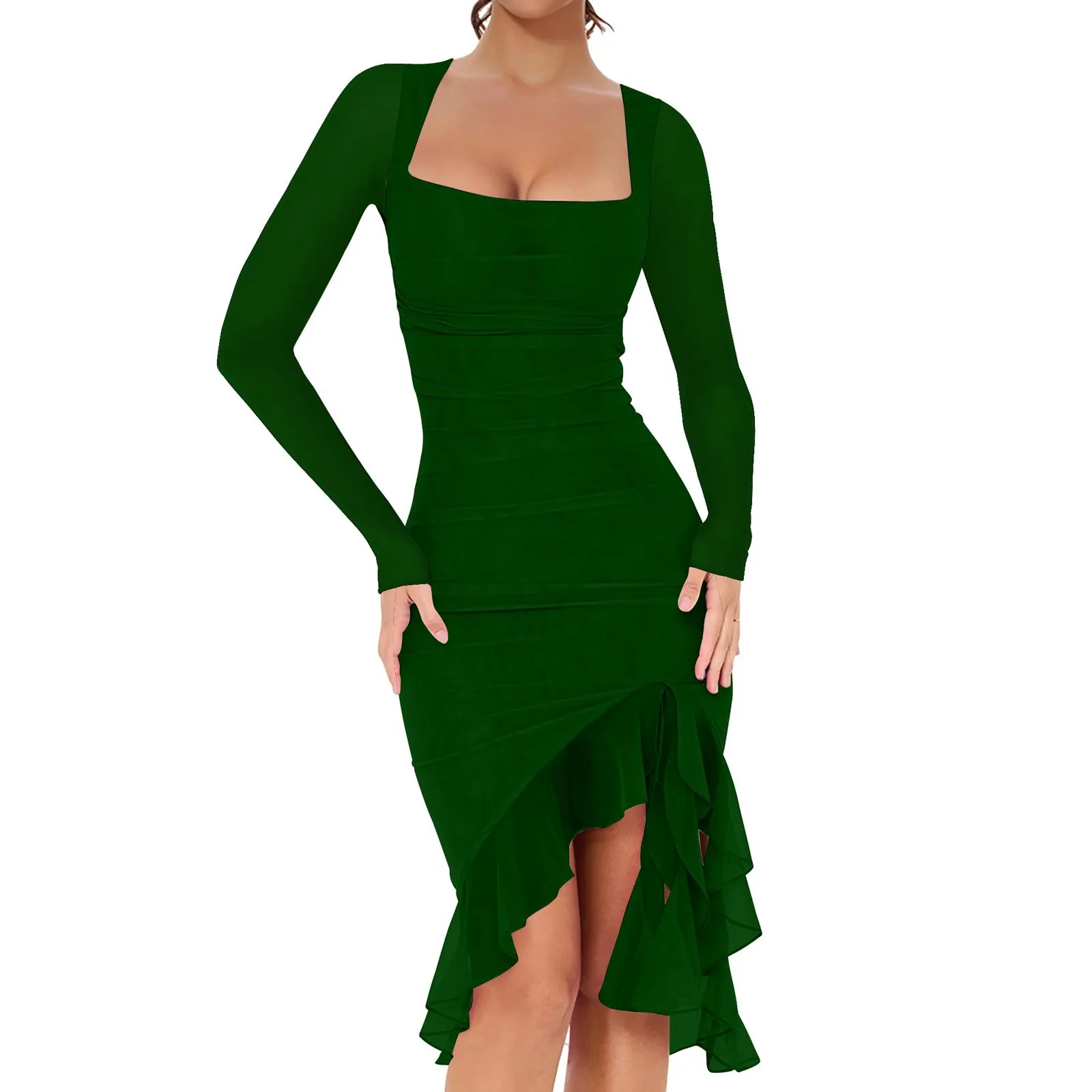 Mulheres sexy gola quadrada oco vestido de noite primavera cruz rendas sem costas dividir vestido longo outono manga longa magro bodycon vestido