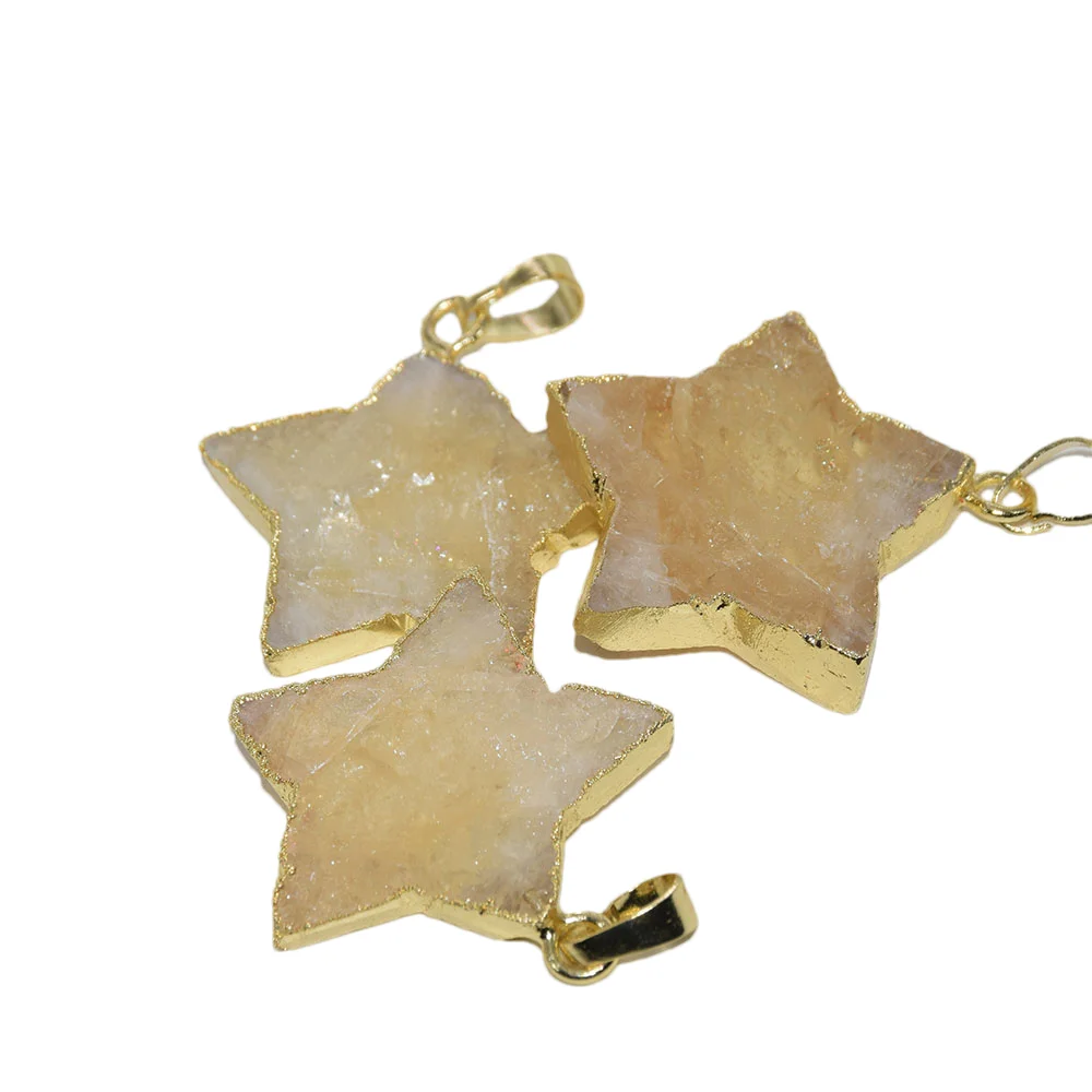 Natural Citrine Yellow Crystal Stone Star Pendant 2022 Women Accessories Quart Gold Plated Bezel Quartz Diy Jewelry Making 5pc