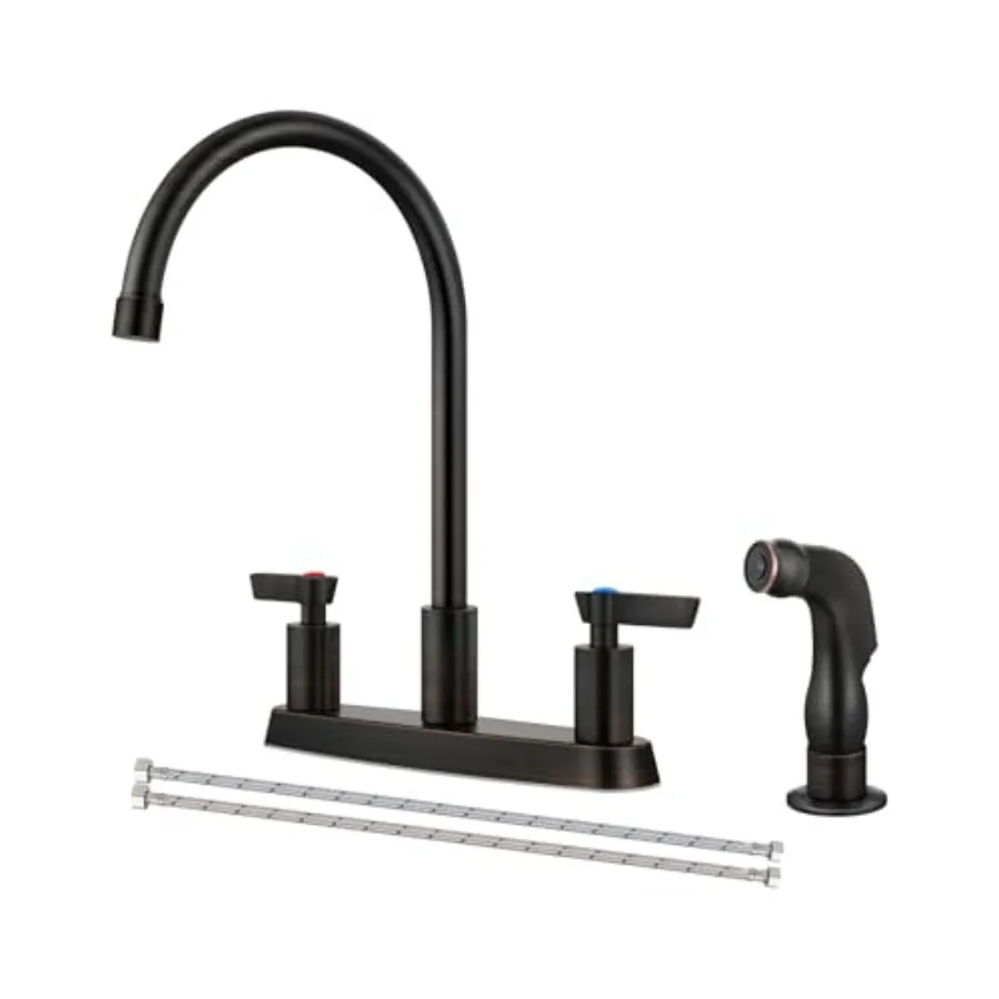 

Kitchen Faucet with Sprayer 2 Handle Kitchen Sink Faucets 8 Inch Centerset 3 Hole with Supply Lines