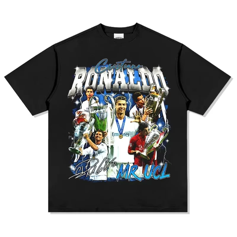 Vintage Cristiano Ronaldo Winning The Championship Printed T-shirt Man Women Cotton T-shirt Men's T-shirts Summer Men's Clothing