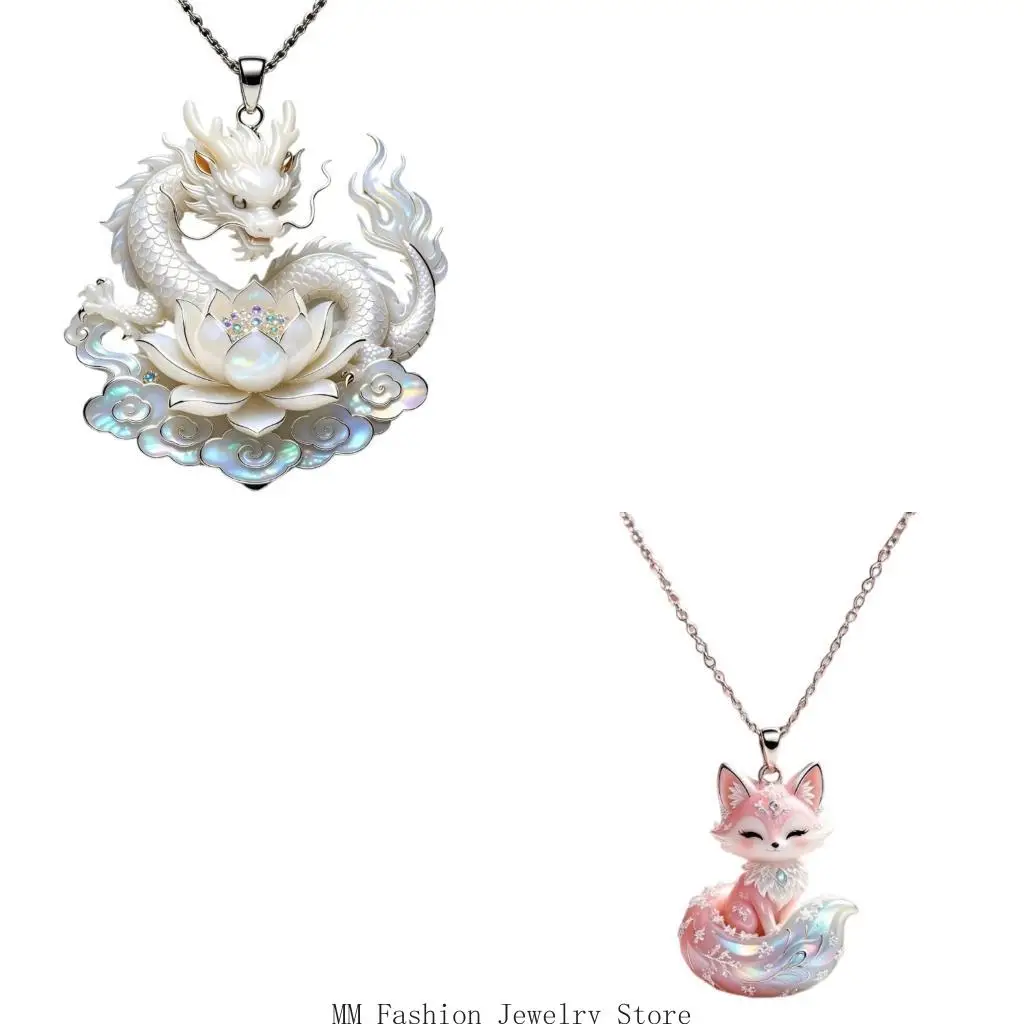 Chain Necklace with Myth-Inspired Sculpted Pendant for Everyday Neckline Detail, Party Accessory Use and Gift Giving D0UB