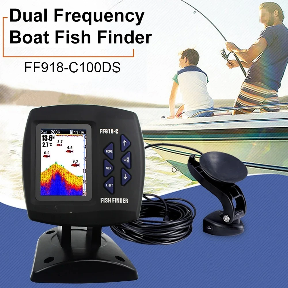 Color Screen Wired Fish Finder Portable Color Screen Fish Finder Dual Frequency 328ft/100m Water Depth Boat Fish Finder