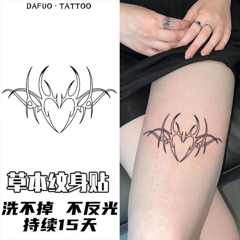 Tatuajes temporales de corazón a base de hierbas para mujer, pegatinas de tatuaje de alas de súcubo sexis, tatuaje falso de muslo, tatuaje semipermanente impermeable