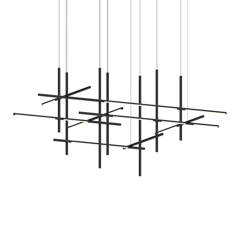 Italy Designer Tube Gold black Chandeliers  Linear LED Pendant Light  Suspended Hanging Lamp for Hotel Decoration Dinning Room