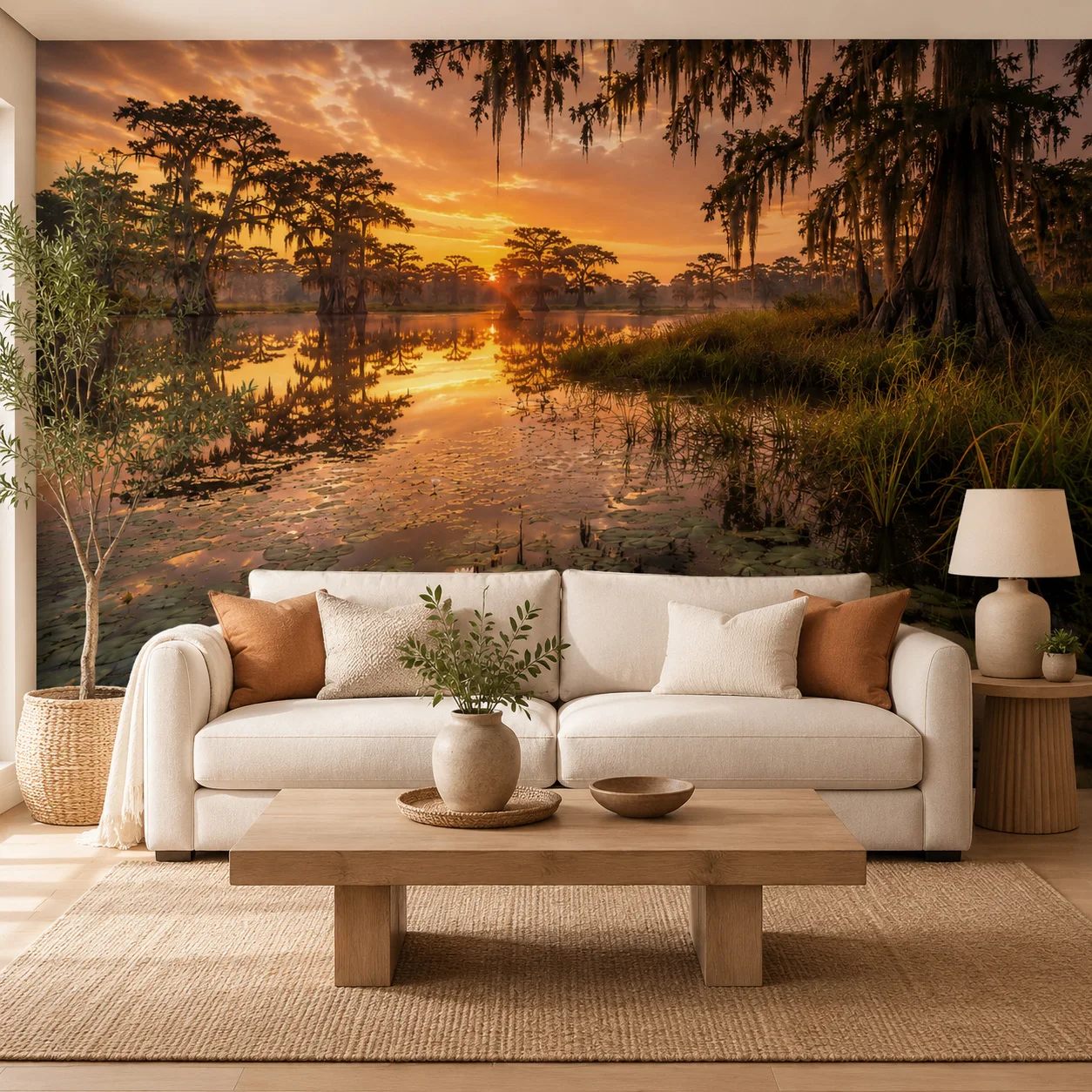 Custom Cypress Swamp Sunset Wallpaper Mural Southern Wetland Landscape Living Room Wall Decor Non Self Adhesive Requires Glue