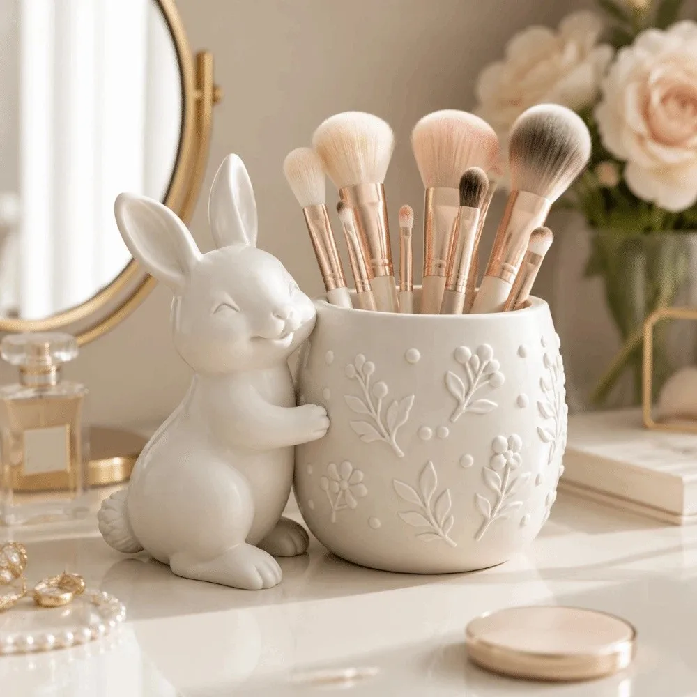 3d Printed Rabbit Flower Pot Embossed Floral Design Home Decor Mini Flowerpot Desk Ornaments Storage Box Desktop Decor
