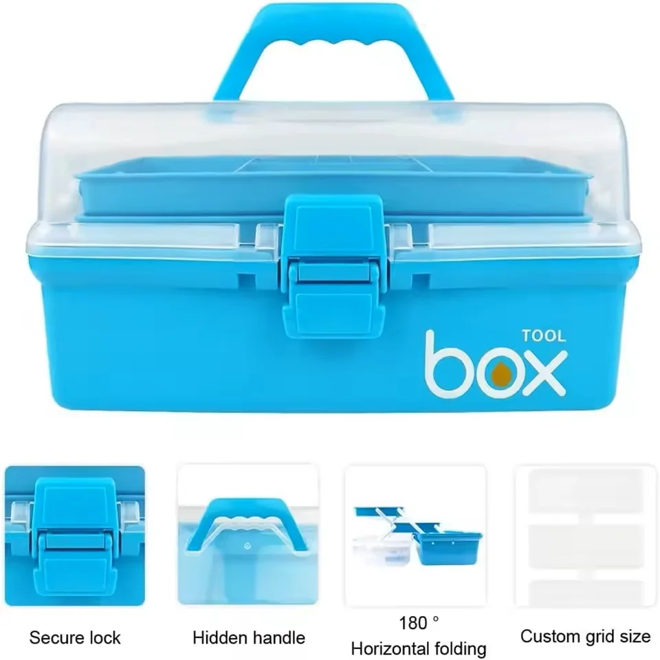 Three-Layer Clear Plastic Craft Storage Box with Handle, Tool Box / Sewing Box Organizer, Storage Box for Art Craft and Cosmetic