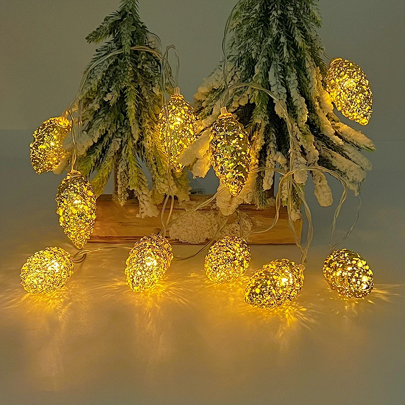 

2M 10LED Silver Gold Pine Cone Fairy Lights Pendant Christmas Tree Hanging Ornaments Merry Christmas Decoration New Year Navidad