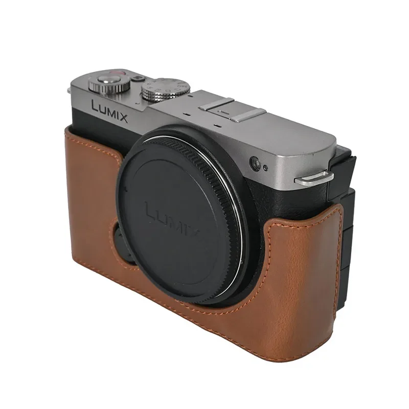 Handmade PU Smooth Leather Half Camera Case Bag Cover Bottom Opening Version for Panasonic Lumix S9