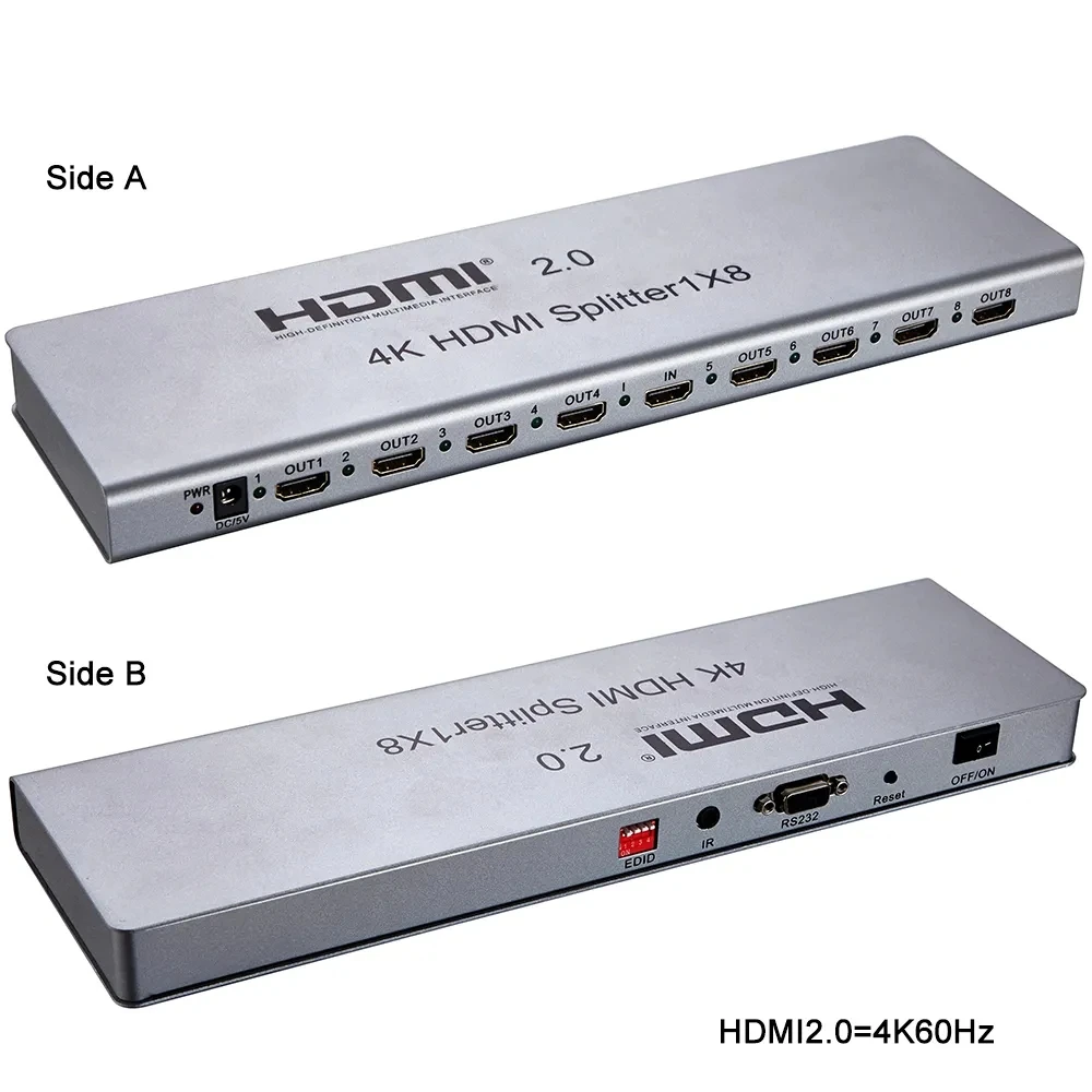 4K@60hz 1x8 HDMI 2.0 Splitter HDCP2.2 1080p 1 In 8 Out Multi Screen mirror Display for Ps3 Ps4 Camera PC To TV Monitor Projector