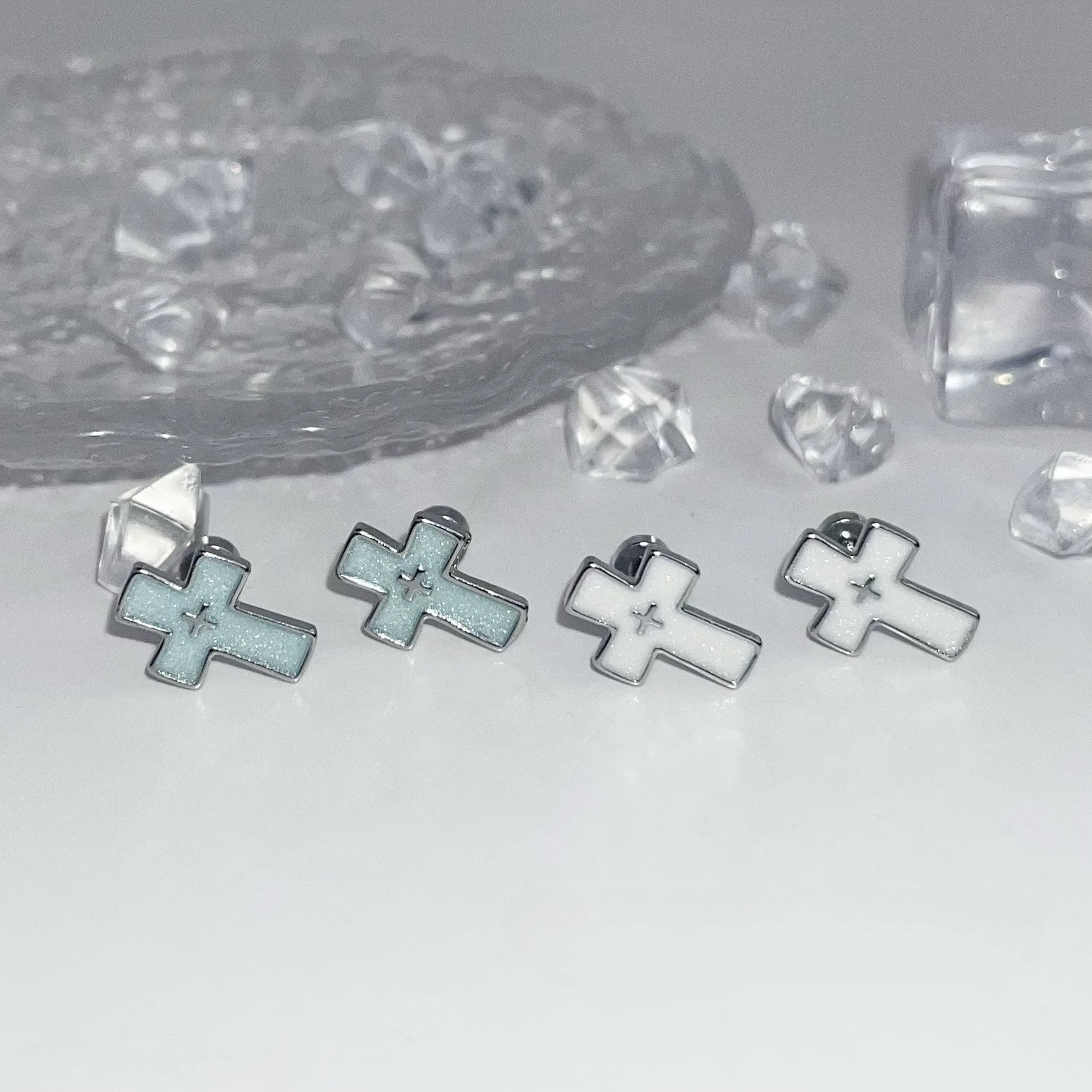 Korean Fashion Blue and White Cross Stud Earrings for Women Party Aesthetic Goth Vintage Cute 2000s Y2K Party Punk Jewelry Gift