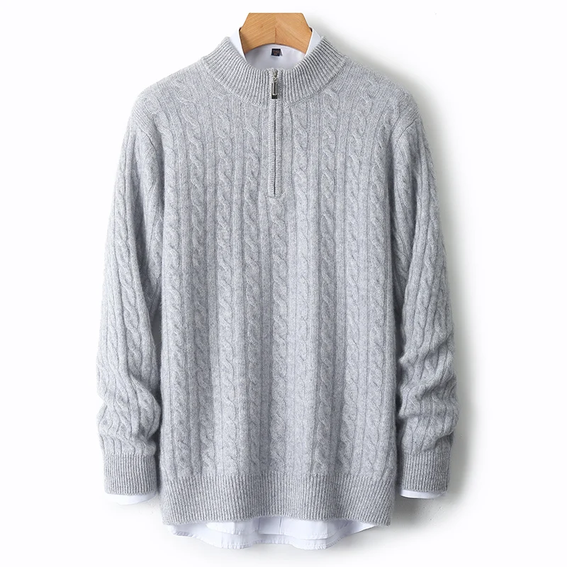 100% Merino Wool Half-Turtleneck Half Zipper Sweater Casual Solid Color Pullover Cashmere Comfortable Warm Soft Clothing Top