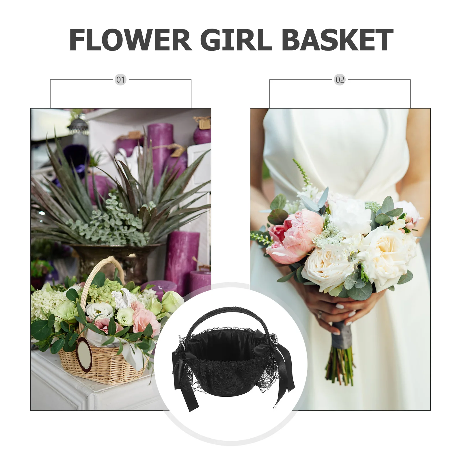 سلة زهور الزفاف، حامل بتلات مصنوع يدويًا باللون الأسود خفيف الوزن لحفلات الزفاف، قصاصات رمي صغيرة محمولة