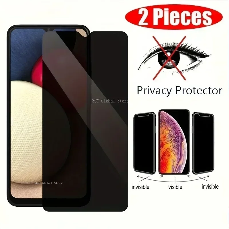 2Pcs Privacy Tempered Glass For Samsung Galaxy A02s M02s F02s A03s A12 F12 A13 A14 A20s A23 A32 A42 A52 A53 A54 Screen Protector