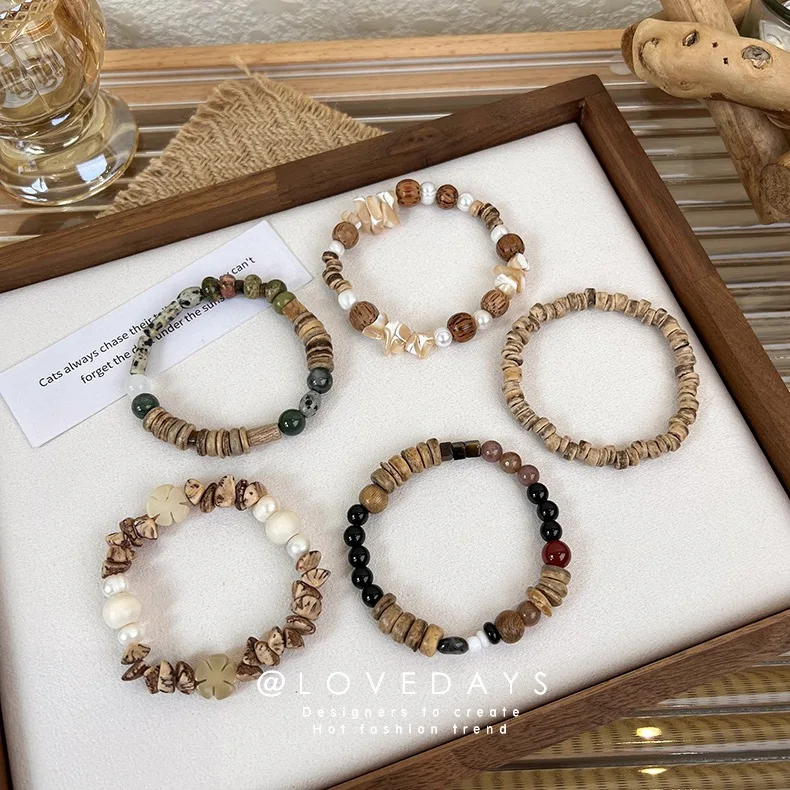 Beaded Bracelet Shell Stone Glass Wood Baroque Pearl Neo Chinese Vintage Summer Lightweight Durable Unique Boho Chic