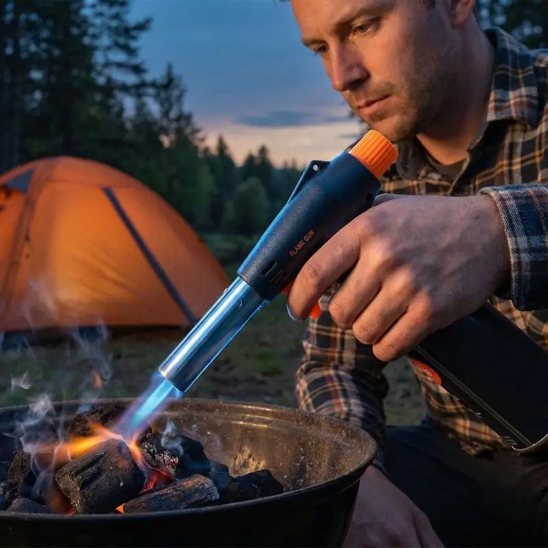 

BBQ Gas Torch Flame Outdoor Camping Welding Adjustable Ignition Cooking Piezo Windproof Compact Size
