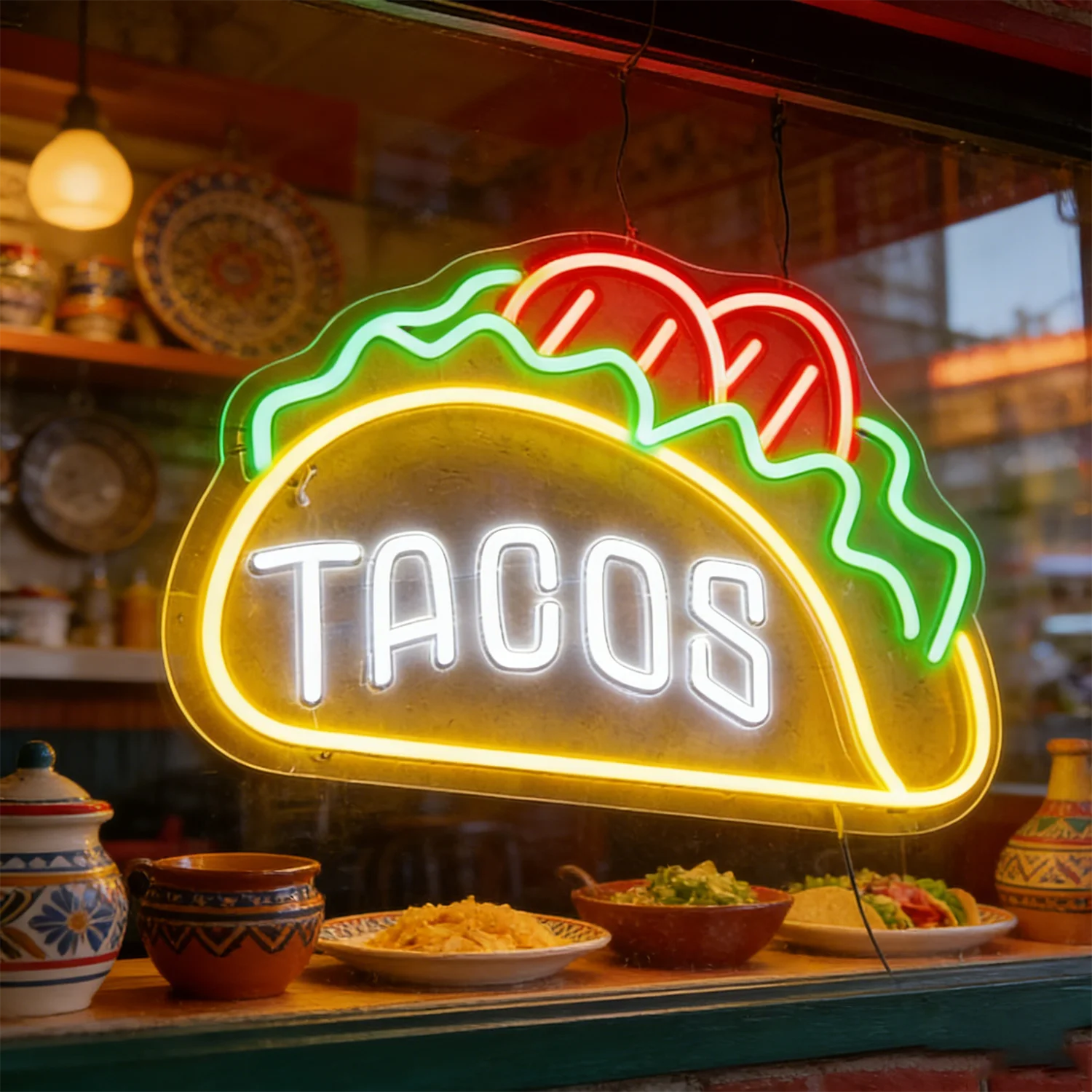 

Tacos Shaped Neon Sign LED Wall Decor for Restaurant Kitchen Pizzeria Bar Party Pub Cool Bedroom Mexican Decorations Gift