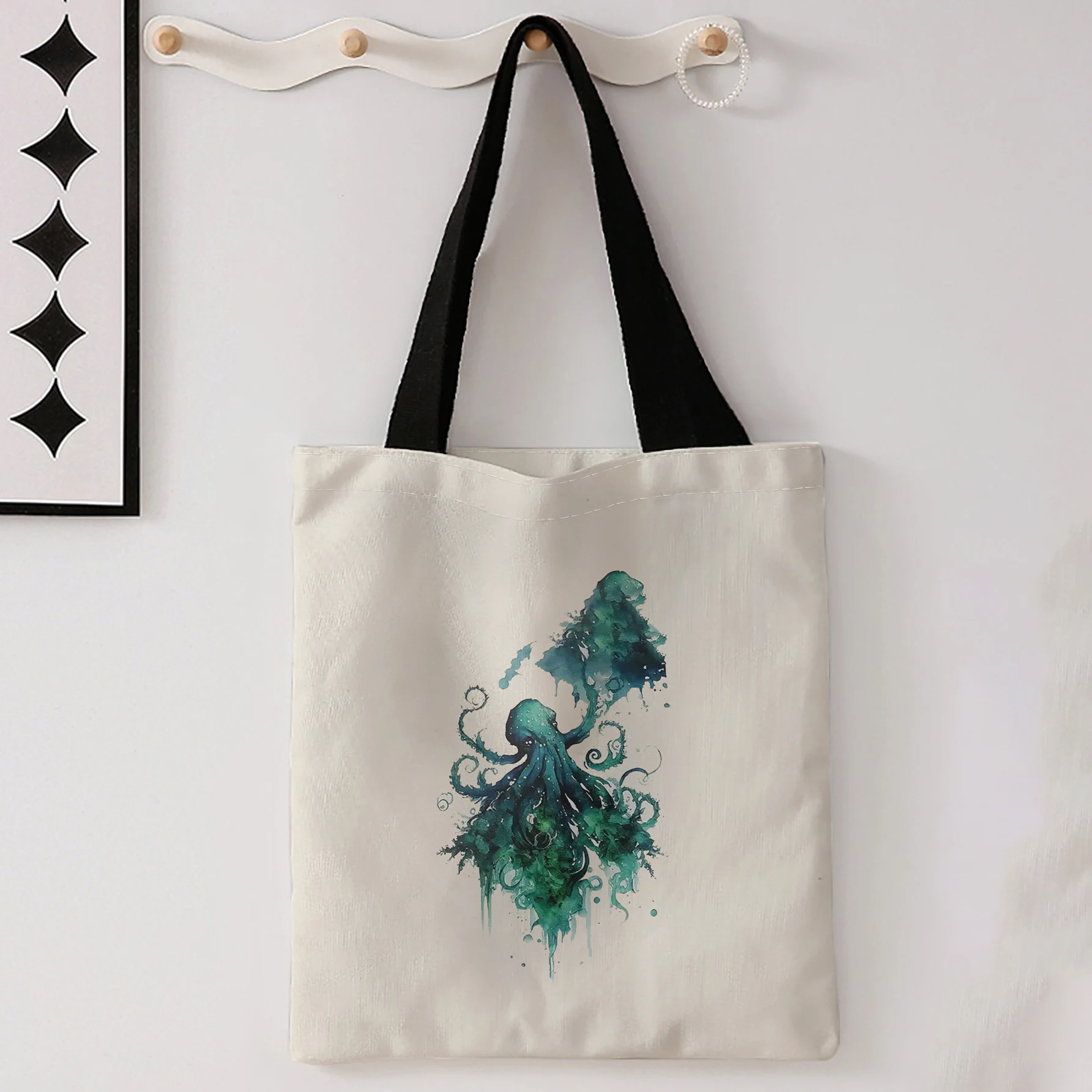 Watercolor Octopus Print Tote Bag Large Capacity Shoulder Bag For Shopping Travel Daily Use